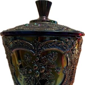Fenton Amethyst Carnival Glass Wild Strawberry Candy Jar